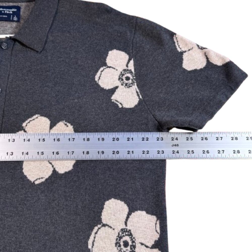 Abercrombie & Fitch Gray Floral Sopranos Retro Bowling Polo Button-Down (SZ L T) - Picture 3 of 11